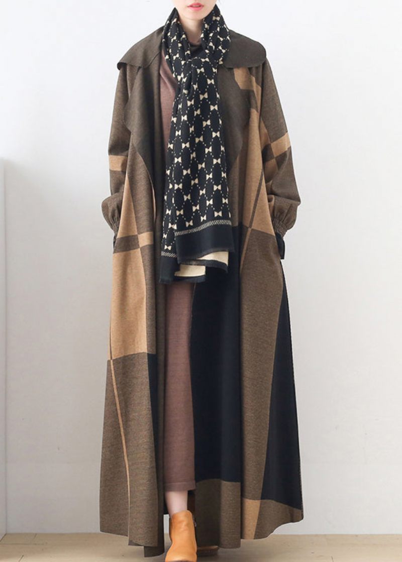 Naturlig Aprikos Peter Pan Krage Plädfickor Ull Trench Coats Långärmad - Trenchcoats för kvinnor