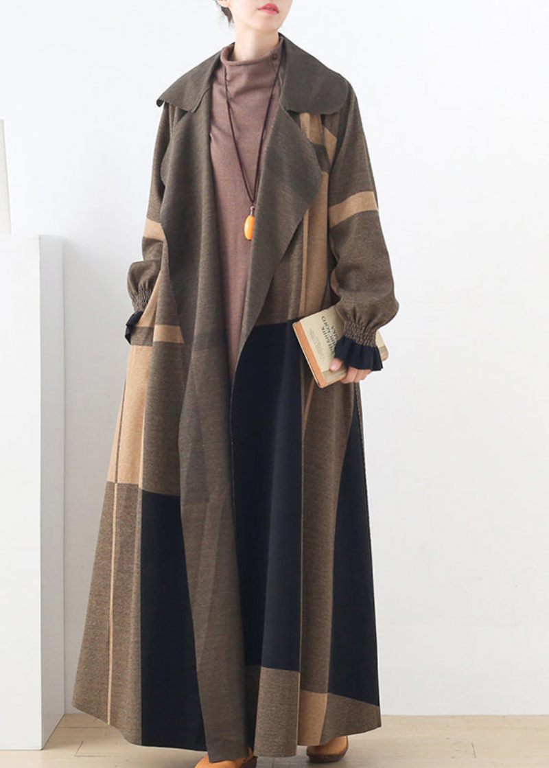 Naturlig Aprikos Peter Pan Krage Plädfickor Ull Trench Coats Långärmad - Trenchcoats för kvinnor