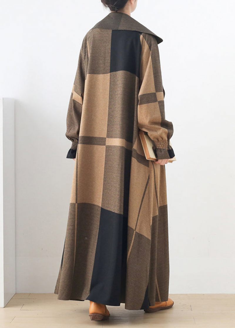 Naturlig Aprikos Peter Pan Krage Plädfickor Ull Trench Coats Långärmad - Trenchcoats för kvinnor