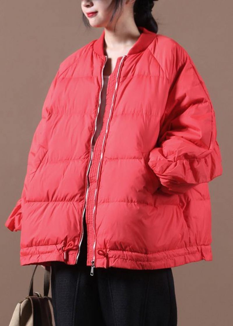 Ny Avslappnad Damparka Jackor Röd Stativkrage Ruffles Varm Vinterkappa