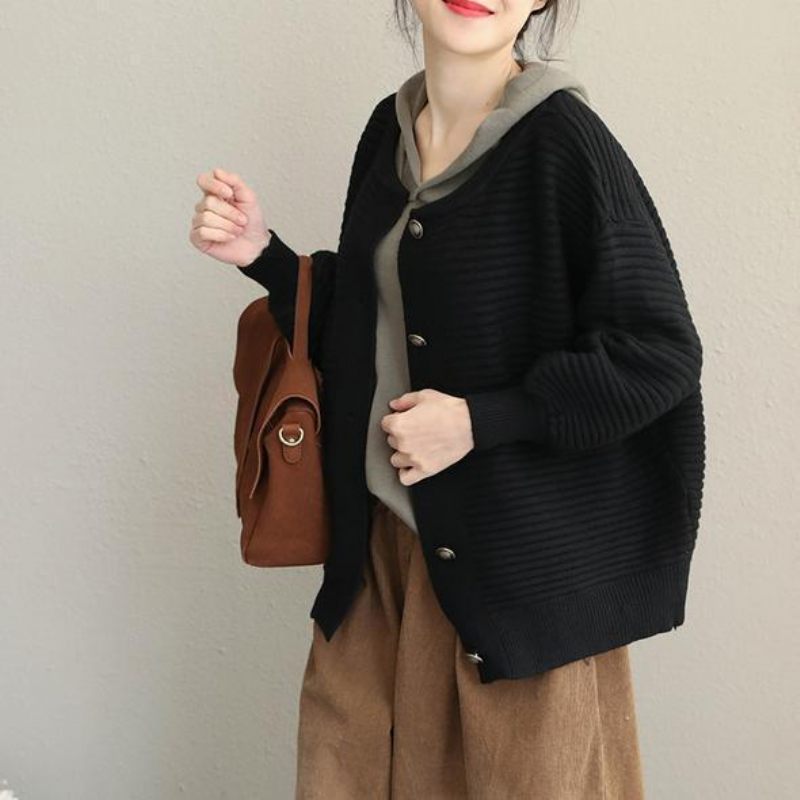 Ny Fshion Black And Chocolate Vintage Button Down Short Coat För Kvinnor - Svart