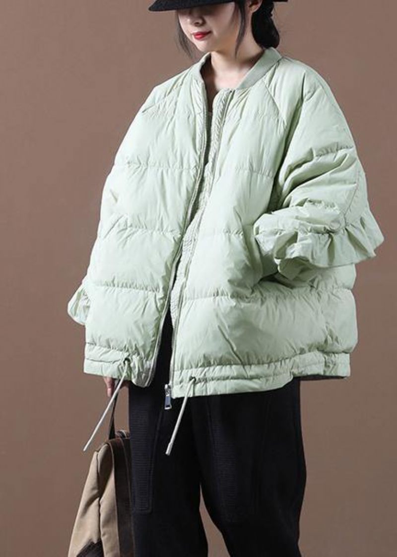 Ny Ljusgrön Ankdunkappa Plus Size Kläder Dunjacka Stativ Krage Ruffles Fine Jackets - Svart