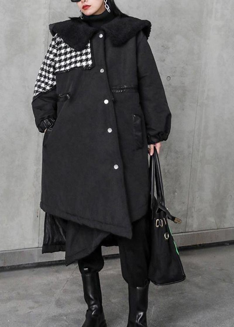 Ny Löst Sittande Vinterjacka Överrock Svart Patchwork Rutig Sailor Collar Kappa - Dunjackor för kvinnor