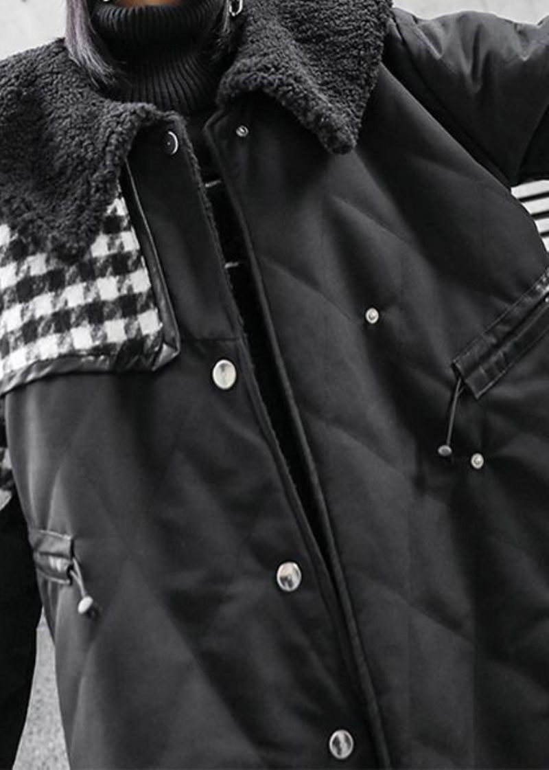 Ny Löst Sittande Vinterjacka Överrock Svart Patchwork Rutig Sailor Collar Kappa - Dunjackor för kvinnor