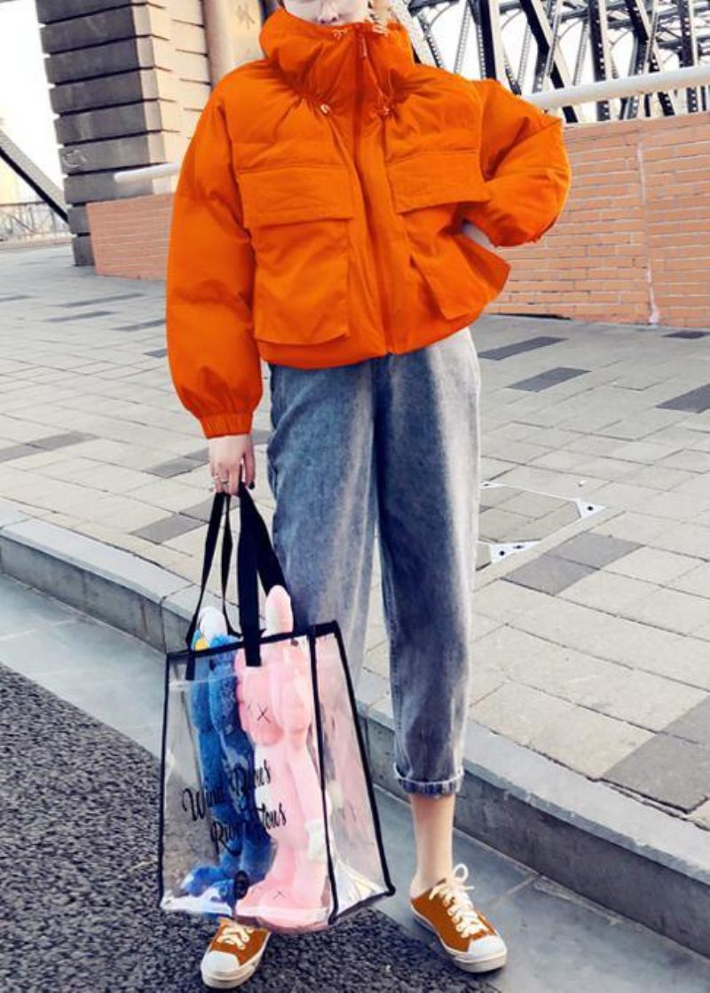 Ny Orange Kappa Med Ankdun Plus Size Kläder Damparka Ställkrage Stora Fickor Fina Kappor - Blå