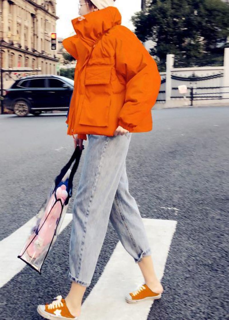 Ny Orange Kappa Med Ankdun Plus Size Kläder Damparka Ställkrage Stora Fickor Fina Kappor - Blå
