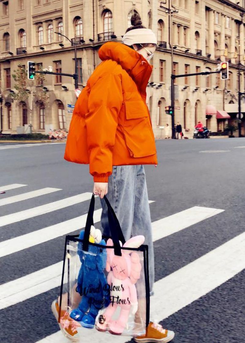 Ny Orange Kappa Med Ankdun Plus Size Kläder Damparka Ställkrage Stora Fickor Fina Kappor - Blå