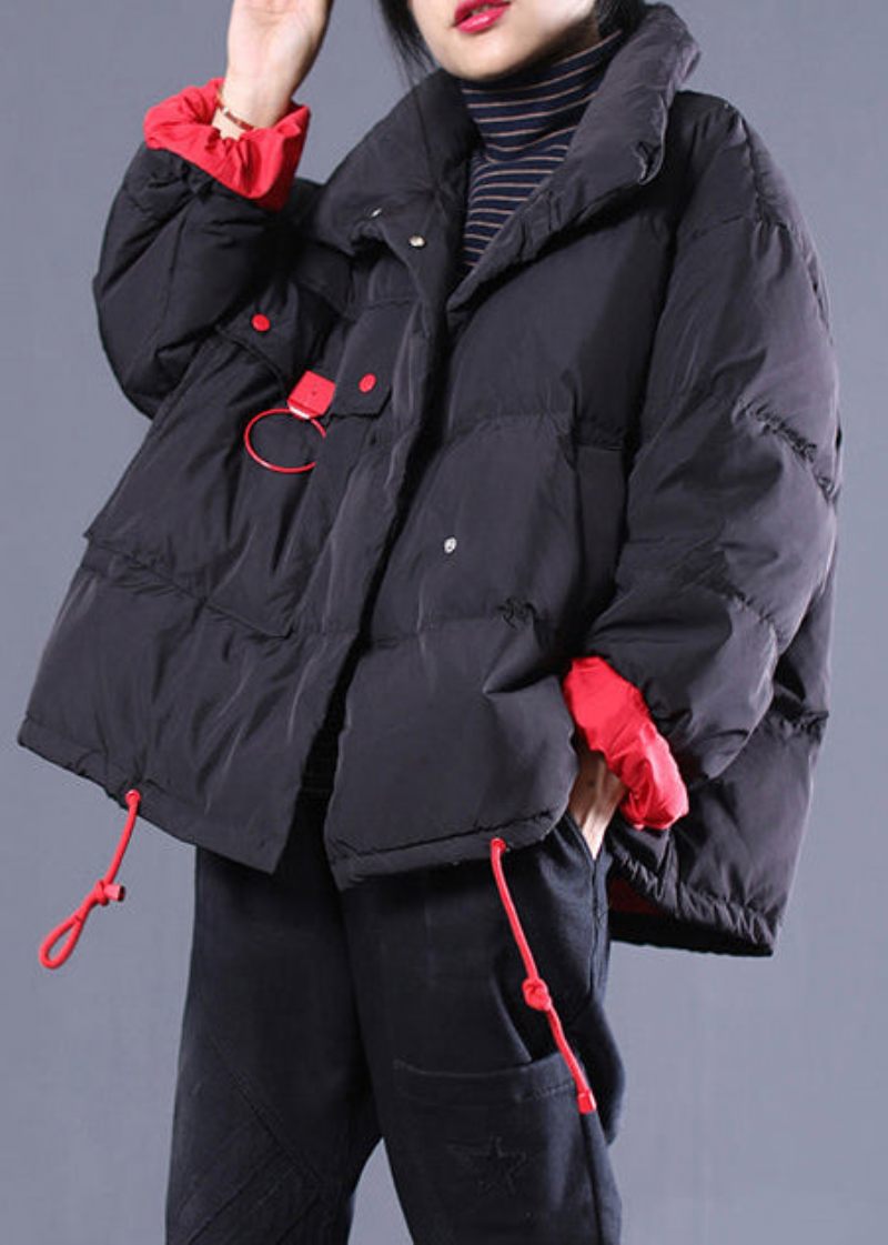 Ny Svart Plus Size Klädstativ Krage Quiltad Kappa Eleganta Fickor Med Dragsko Dunrock - Dunjackor för kvinnor