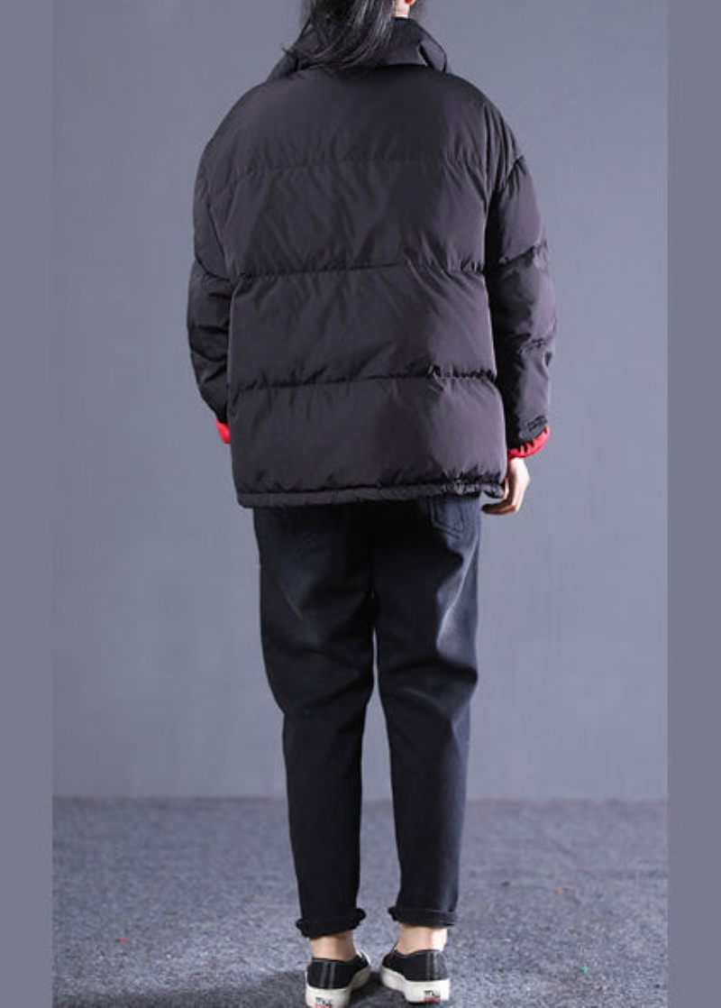 Ny Svart Plus Size Klädstativ Krage Quiltad Kappa Eleganta Fickor Med Dragsko Dunrock - Dunjackor för kvinnor