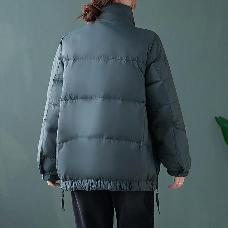 Ny Trendig Plus Size Dunjacka Vinteröverrock Röd Stativkrage Patchwork Gåsdunkappa - Armégrön