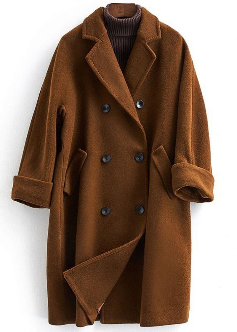 Ny Trendig Plus Size Kappa Dubbelbröstrock Röd Naggad Ylleöverrock - Trenchcoats för kvinnor