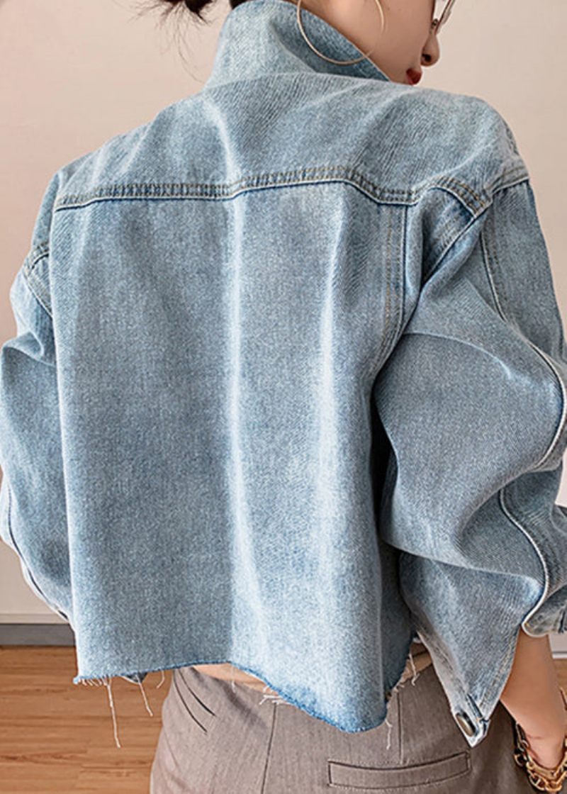 Nya Blå Knappfickor Patchwork Denimrockar Våren - Vinterkappor för kvinnor