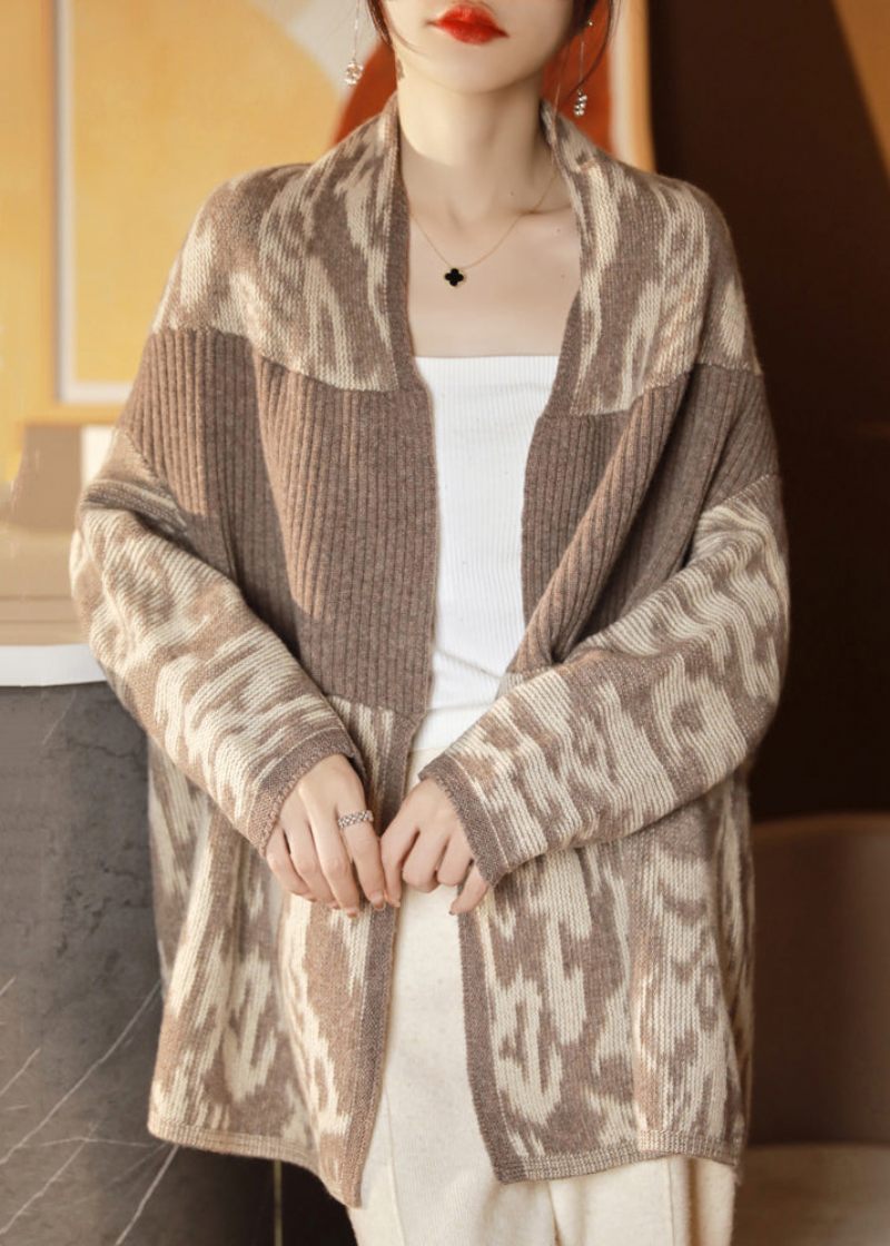 Nya Kamelfickor Patchwork Ullstickad Cardigan Batwing Sleeve - Koftor för kvinnor