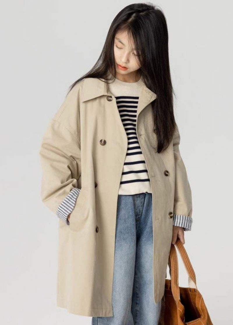 Nya Khaki Dubbla Bröstfickor Bomull Girls Trench Spring - Vinterkappor för kvinnor