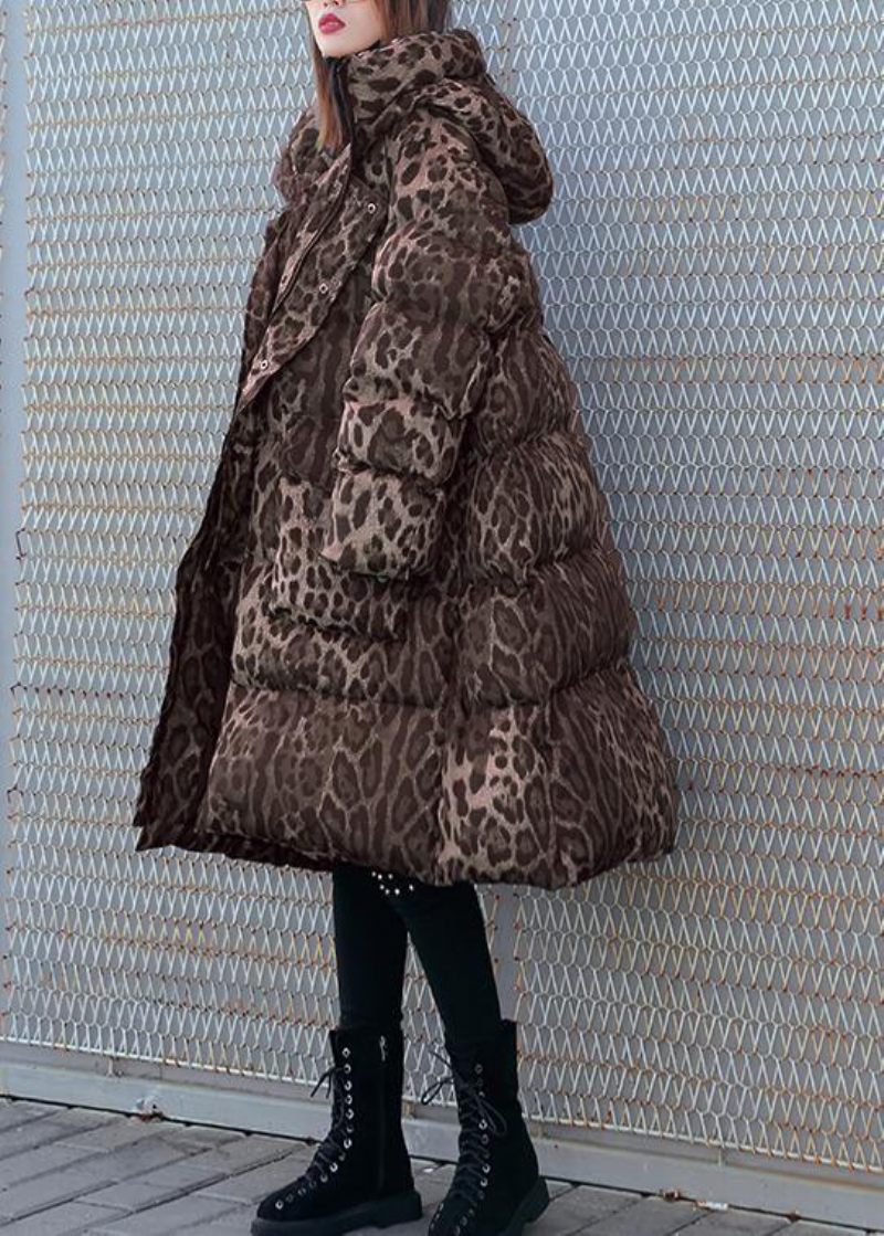 Nya Löst Sittande Snöjackor Tjocka Kappor Leopard-huvparkas - Dunjackor för kvinnor