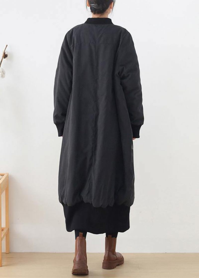 Nya Plus Size Kappor Vinter Ytterkläder Svart O Halsfickor Kappa - Dunjackor för kvinnor