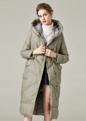 Organic Green Hooded Pockets Button Warm Duck Down Canada Goose Jacka Winter