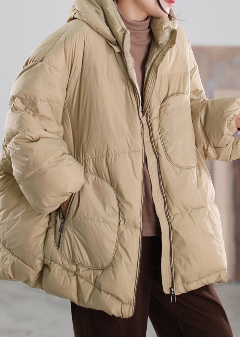 Organisk Khaki Stativ Krage Dragkedja Patchwork Hooded Duck Down Dunrock Vinter - Dunjackor för kvinnor