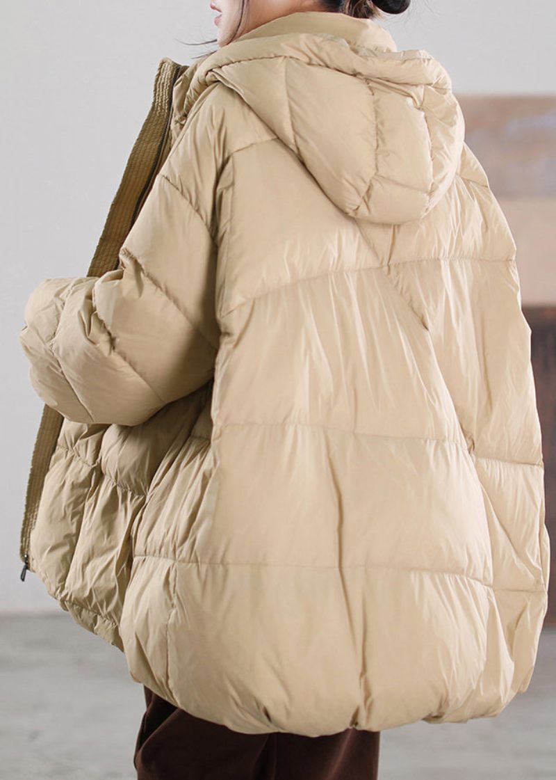 Organisk Khaki Stativ Krage Dragkedja Patchwork Hooded Duck Down Dunrock Vinter - Dunjackor för kvinnor