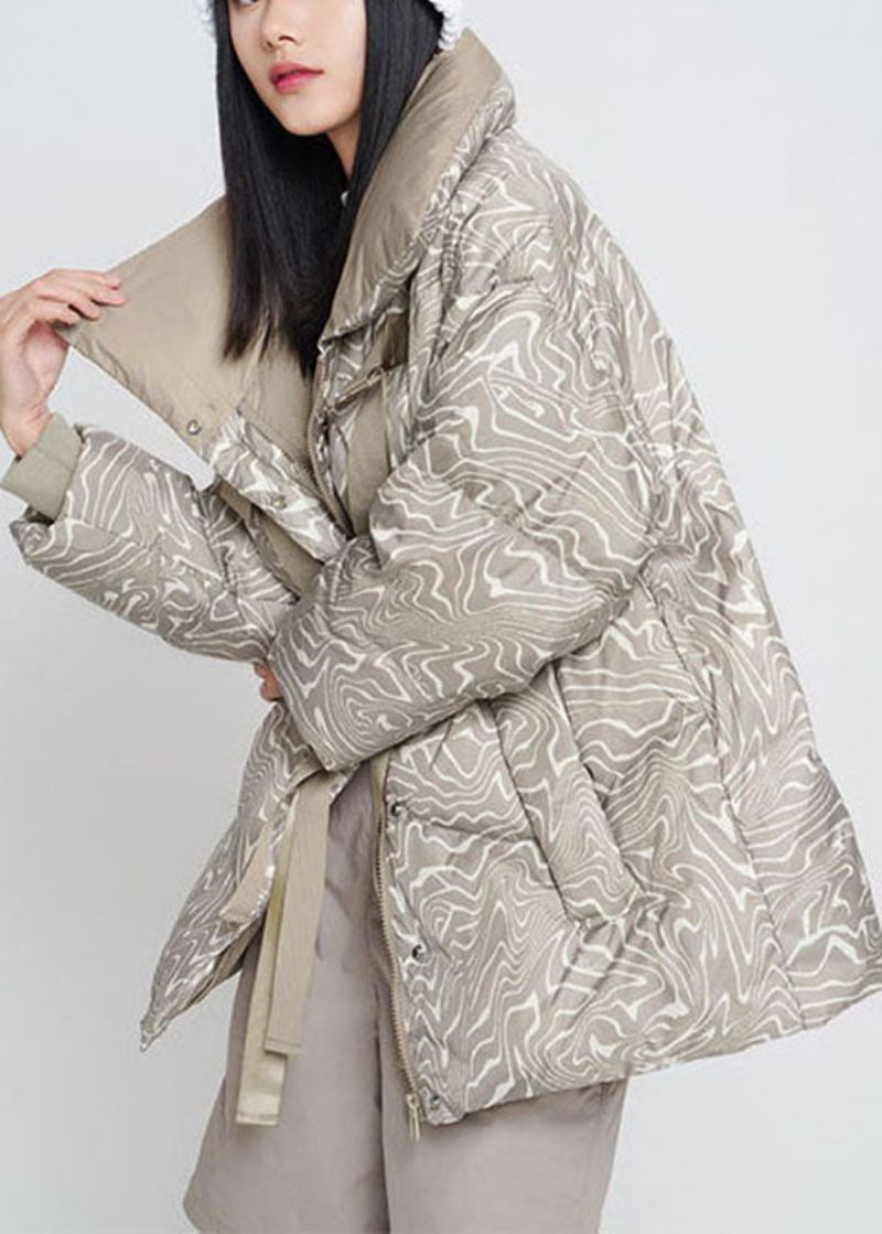 Original Design Beige Peter Pan Krage Oversized Print Duck Down Puffers Jackor Vinter