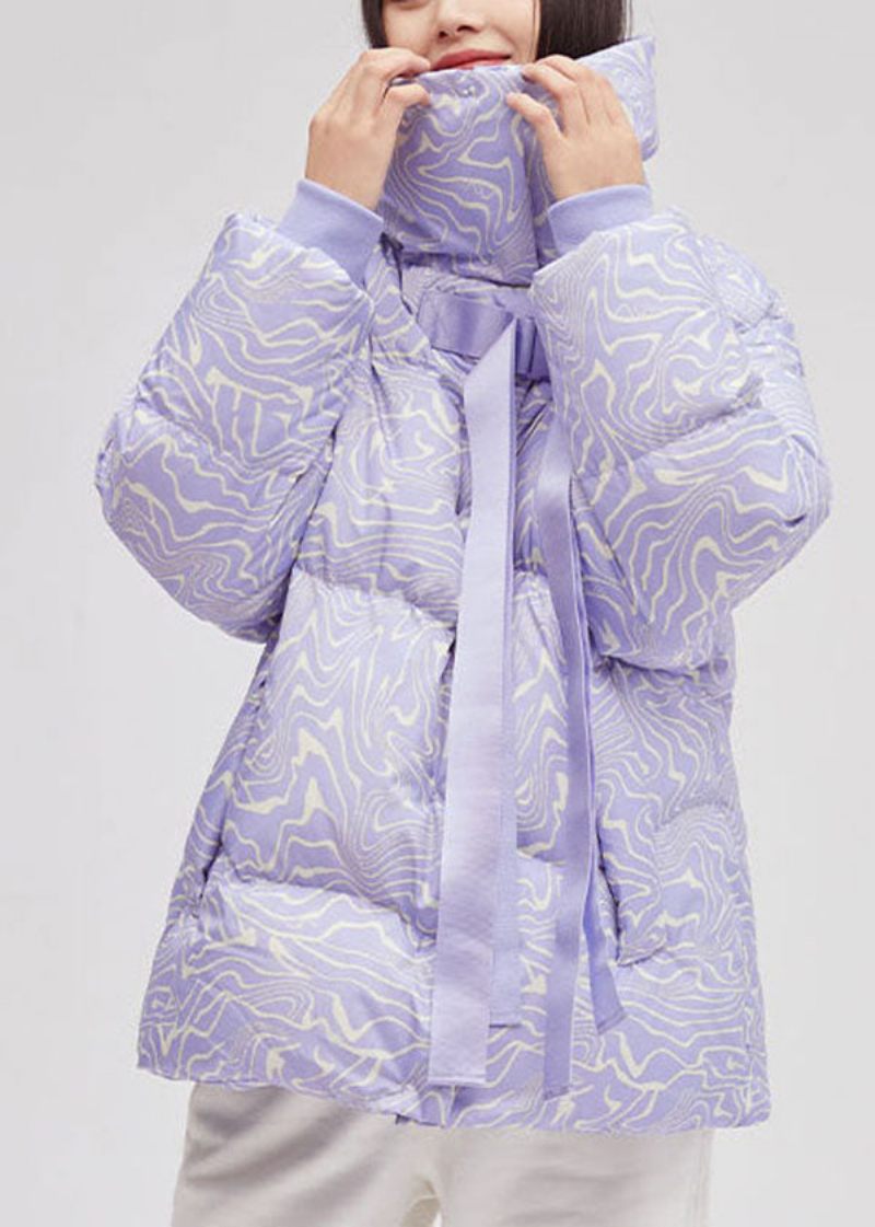 Original Design Beige Peter Pan Krage Oversized Print Duck Down Puffers Jackor Vinter - Dunjackor för kvinnor