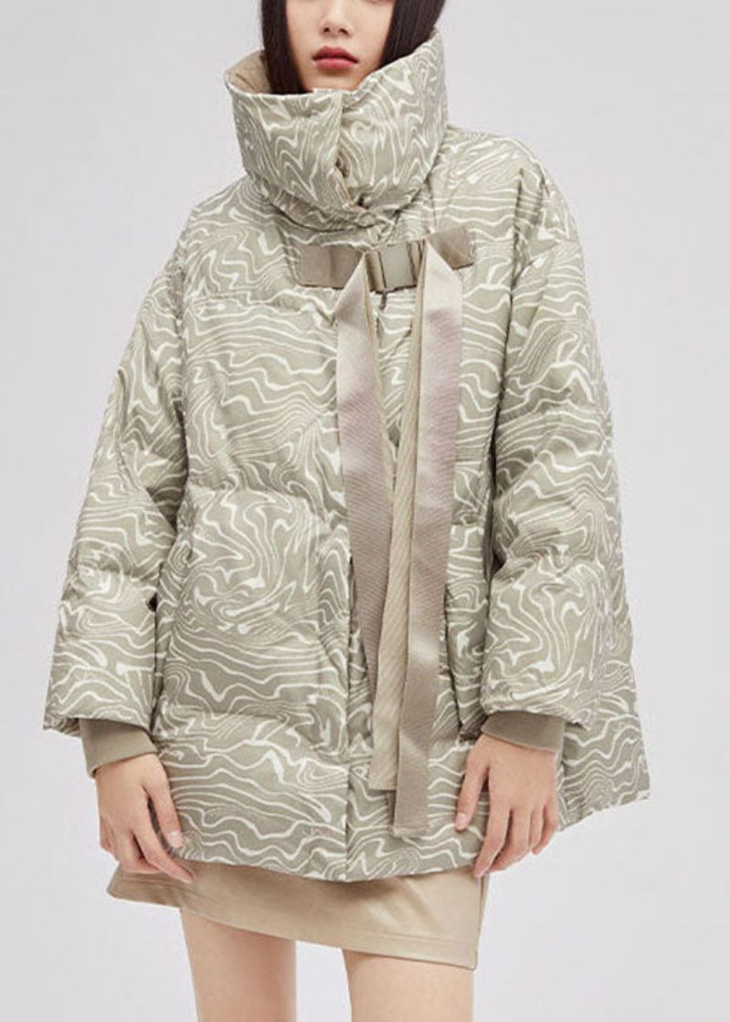 Original Design Beige Peter Pan Krage Oversized Print Duck Down Puffers Jackor Vinter - Dunjackor för kvinnor