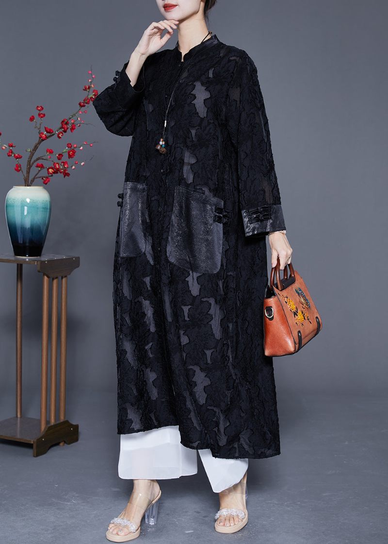 Plus Size Black Oversized Hollow Out Lace Upf 50+ Trenchcoats Sommar - Trenchcoats för kvinnor