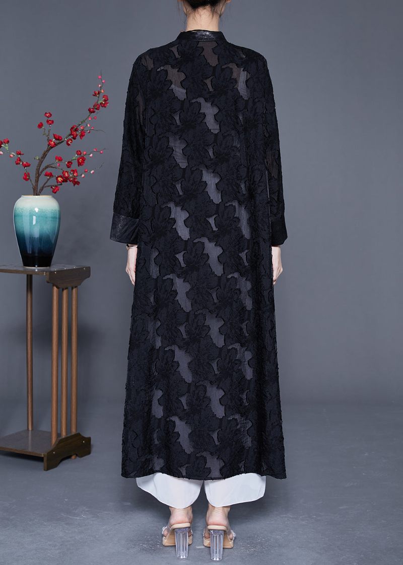 Plus Size Black Oversized Hollow Out Lace Upf 50+ Trenchcoats Sommar - Trenchcoats för kvinnor