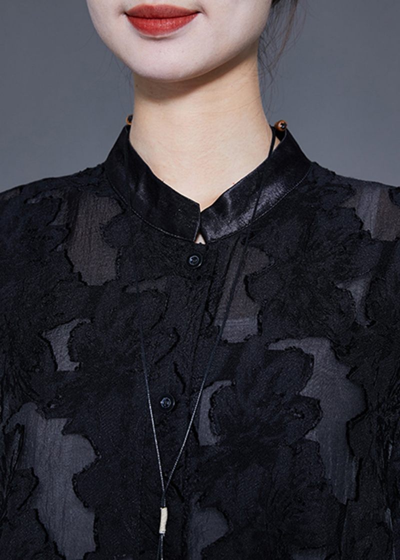 Plus Size Black Oversized Hollow Out Lace Upf 50+ Trenchcoats Sommar - Trenchcoats för kvinnor