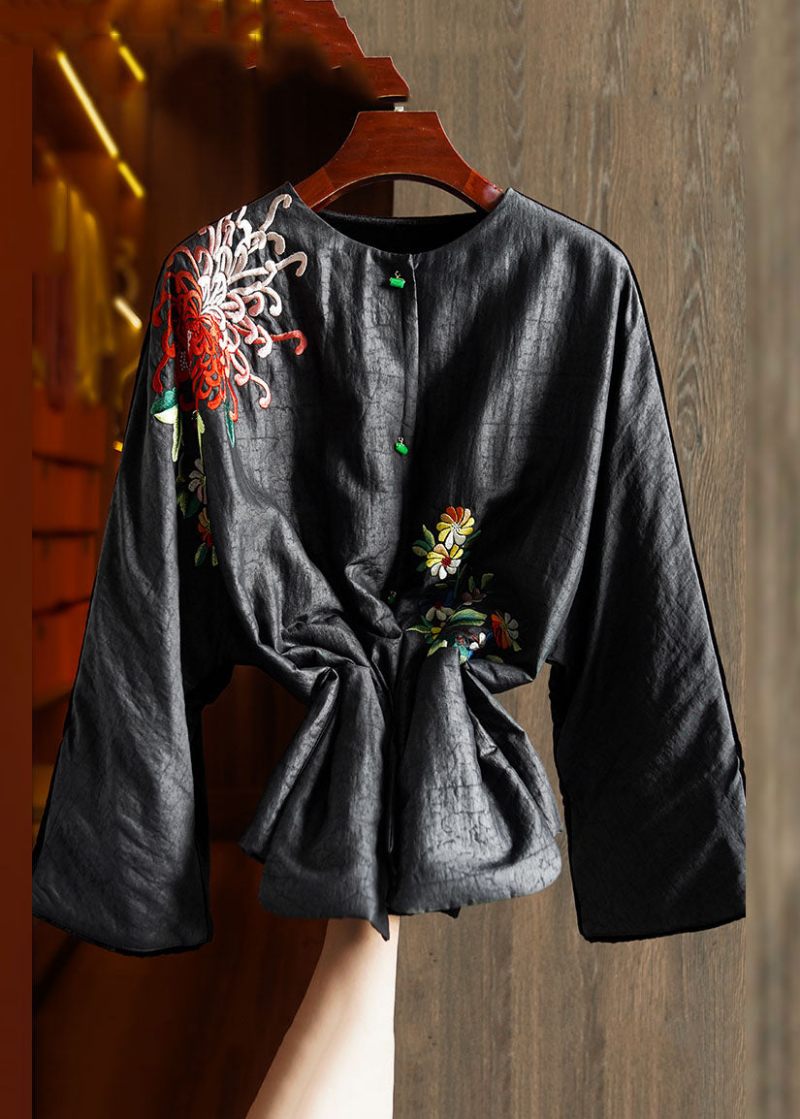 Plus Size Black Printing Blommig Knapp Silk Velour Parka Winter - Dunjackor för kvinnor