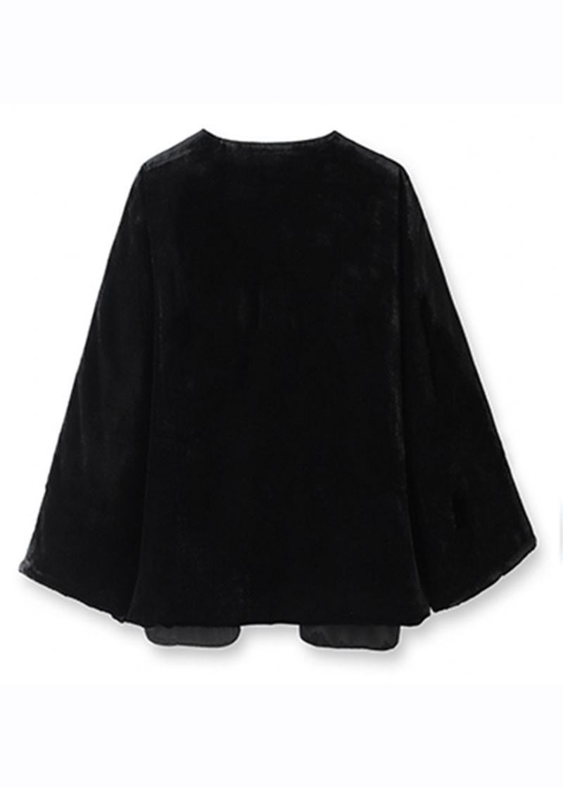 Plus Size Black Printing Blommig Knapp Silk Velour Parka Winter - Dunjackor för kvinnor