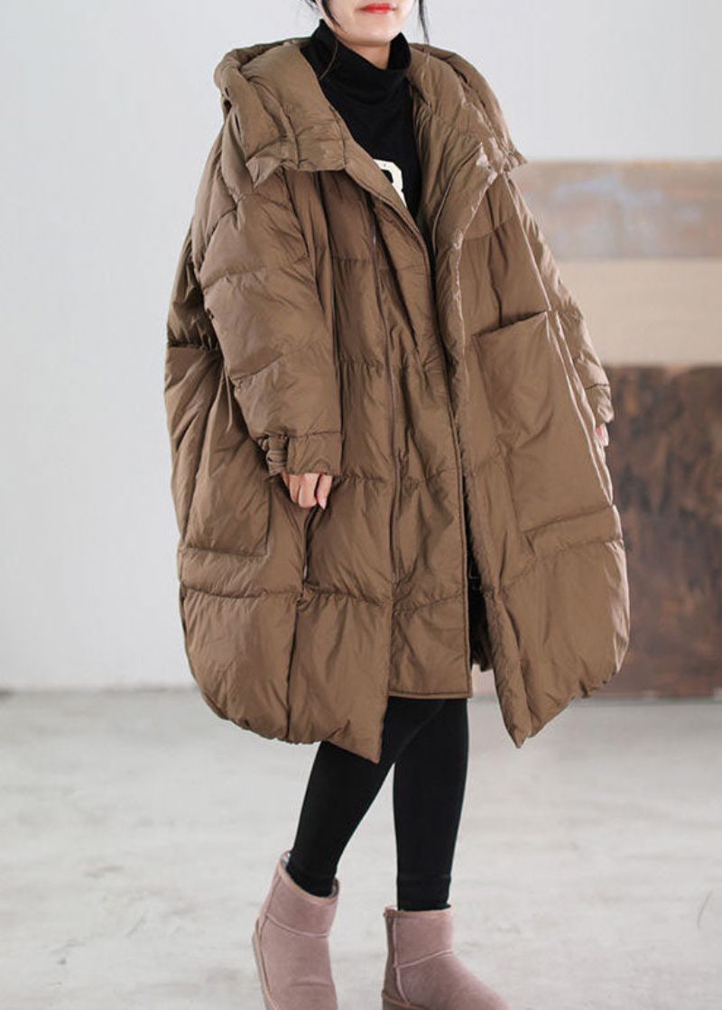 Plus Size Choklad Hooded Stora Fickor Duck Down Dunrockar Vinter