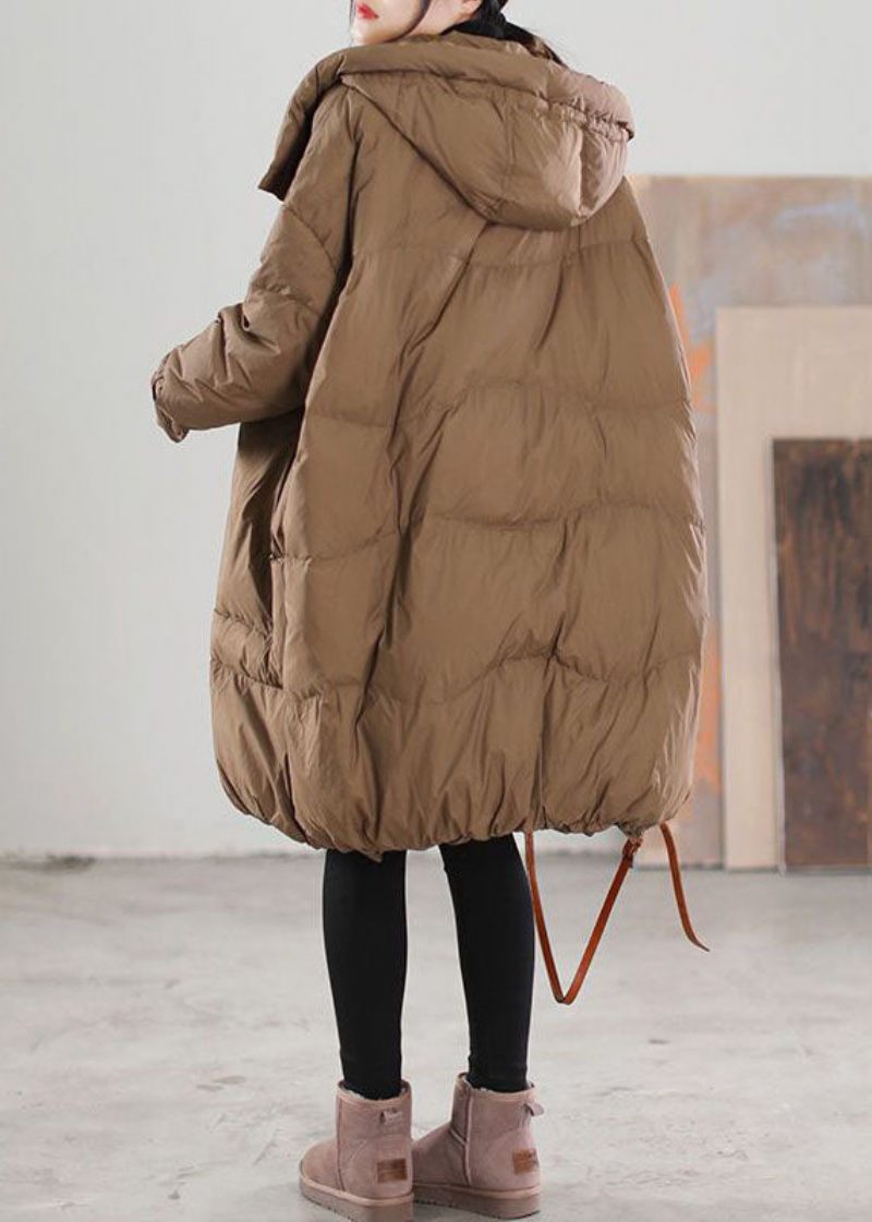 Plus Size Choklad Hooded Stora Fickor Duck Down Dunrockar Vinter - Dunjackor för kvinnor