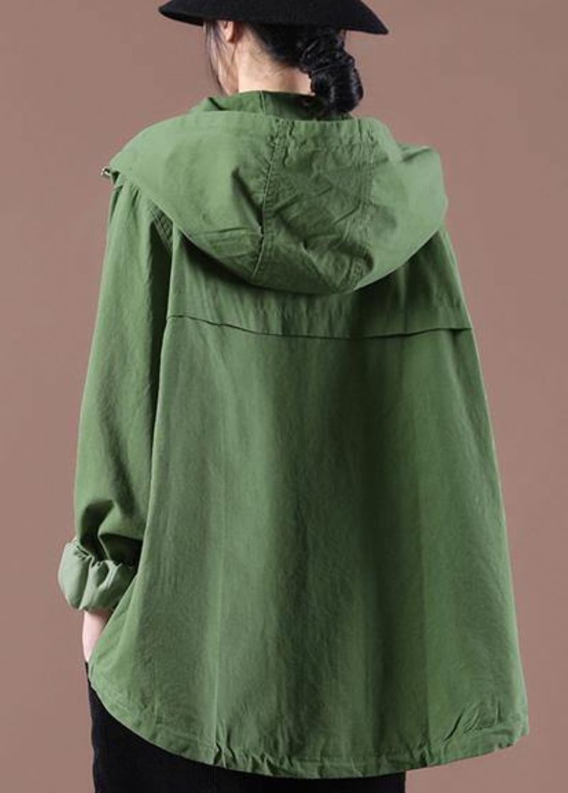 Plus Size Green Pockets Hoodie Coat Spring - Grön