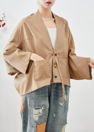 Plus Size Khaki Oversized Fickor Linnejackor Batwing Sleeve