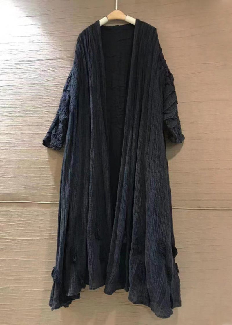 Plus Size Lila Solid V-hals Linne Cardigans Långärmad - Koftor för kvinnor