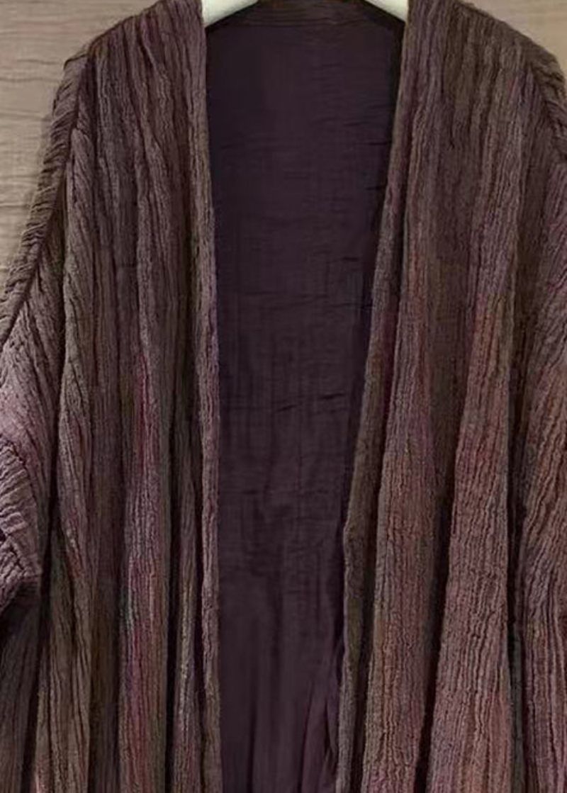 Plus Size Lila Solid V-hals Linne Cardigans Långärmad - Koftor för kvinnor