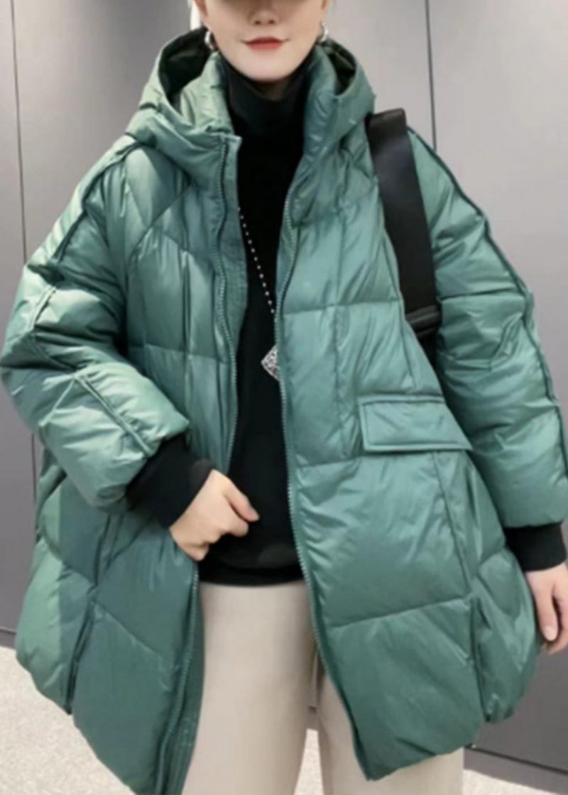 Plus Size Orange Hooded Dragkedja Patchwork Duck Down Coat Långärmad - Dunjackor för kvinnor