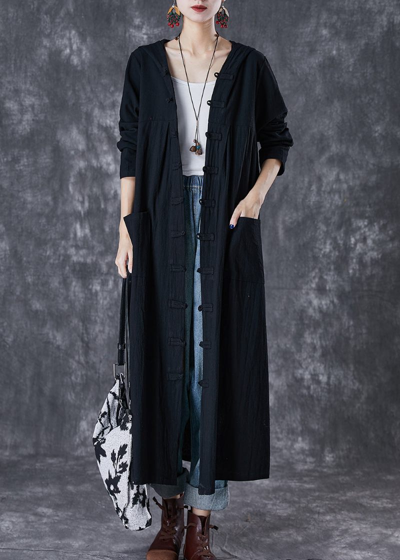 Plus Size Röd Hooded Chines Button Bomull Trench Fall - Trenchcoats för kvinnor
