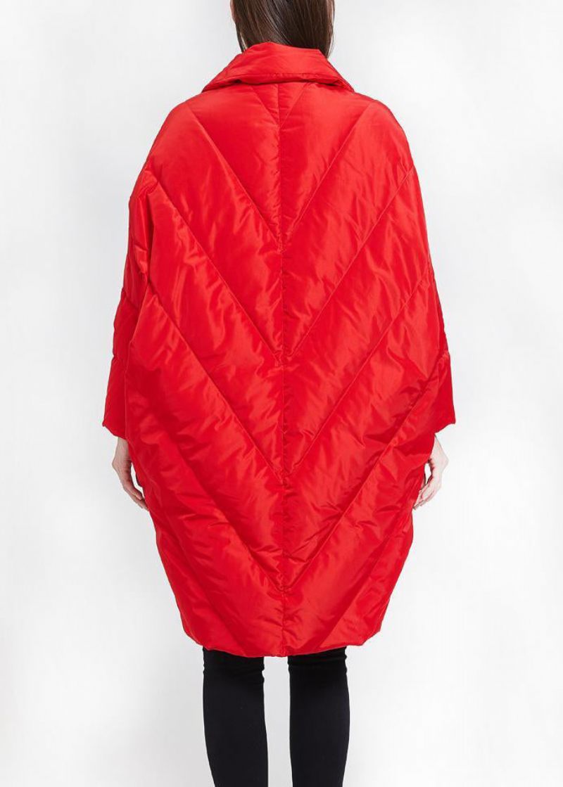 Plus Size Röd Peter Pan Krage Button Duck Down Coat Långärmad - Vinterkappor för kvinnor