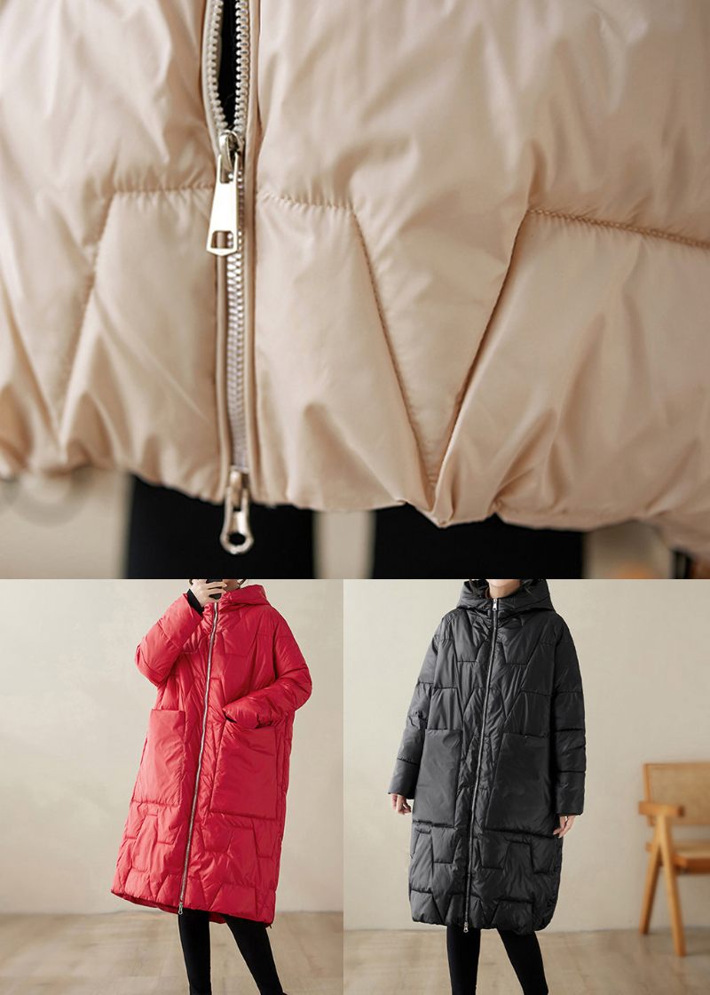 Plus Size Röda Huvfickor Fin Bomullsfylld Kappa Vinter - Dunjackor för kvinnor