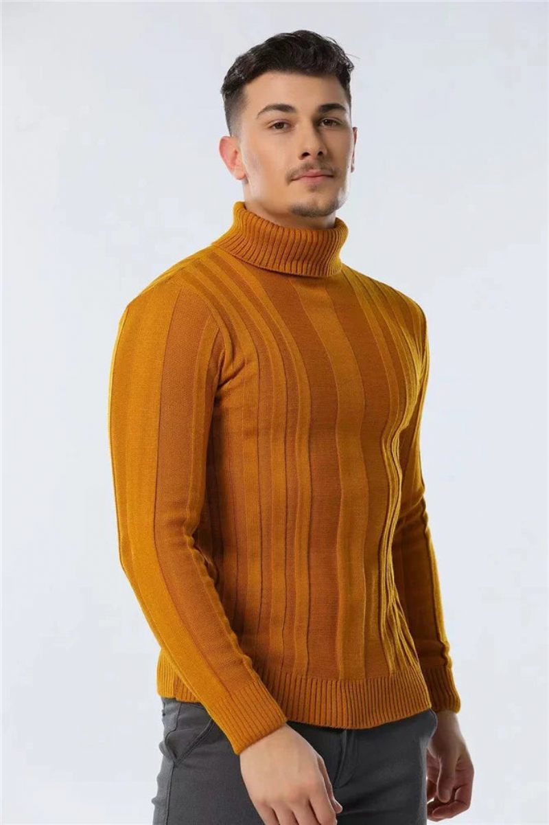 Pullovers Turtleneck Herr Casual Basic Solid Varmrandig Tröja Vintertröjor - Brun