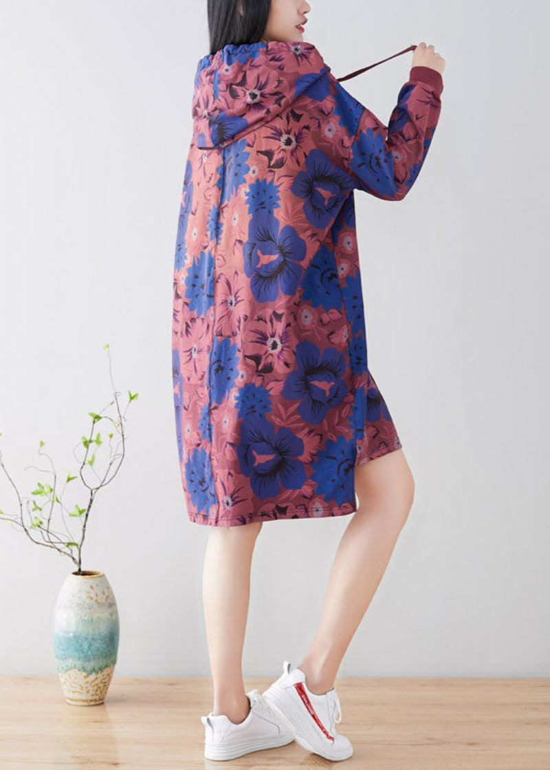 Purple Print Patchwork Cotton Hooded Coat Spring - Vinterkappor för kvinnor