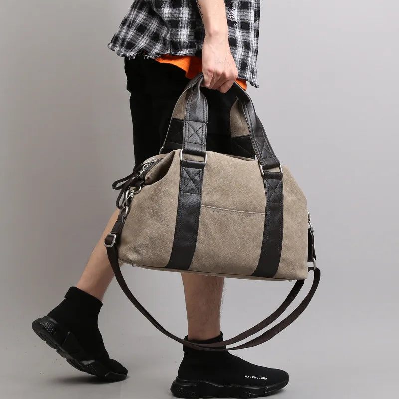 Retro Canvas Handväska För Herr Reseaxelväska Bagageväska Casual Crossbody-väska - Svart