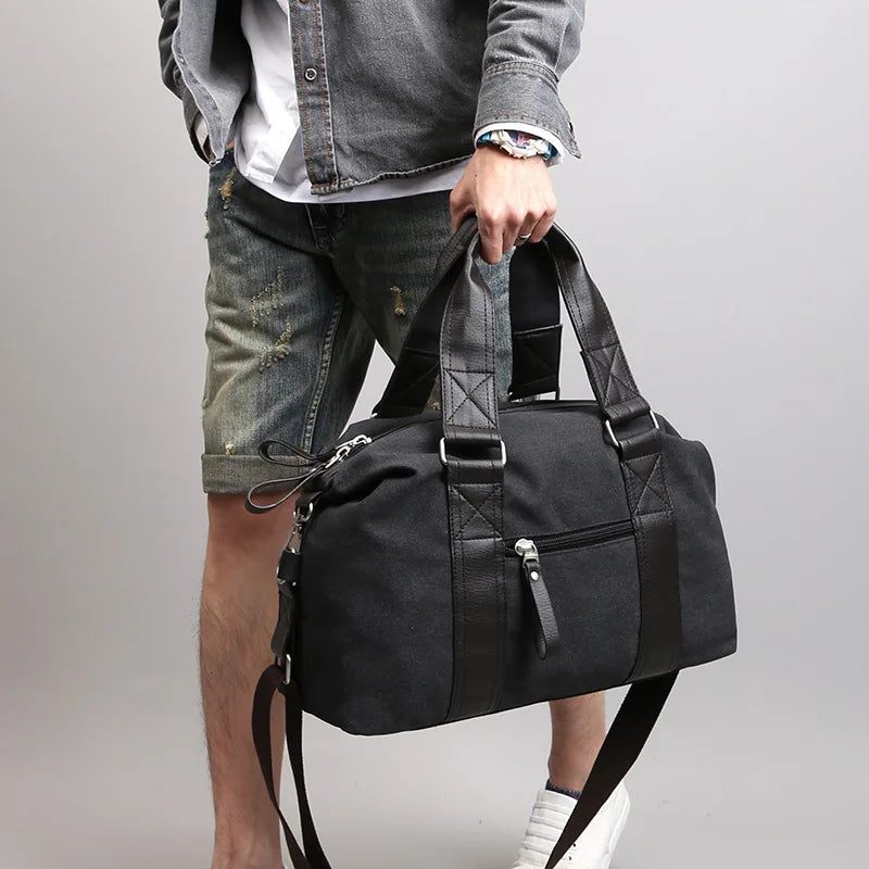 Retro Canvas Handväska För Herr Reseaxelväska Bagageväska Casual Crossbody-väska - Svart