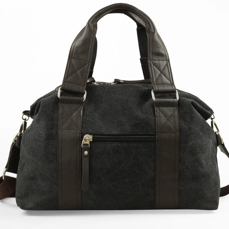 Retro Canvas Handväska För Herr Reseaxelväska Bagageväska Casual Crossbody-väska - Svart