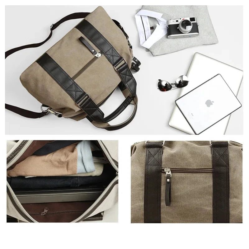 Retro Canvas Handväska För Herr Reseaxelväska Bagageväska Casual Crossbody-väska - Svart
