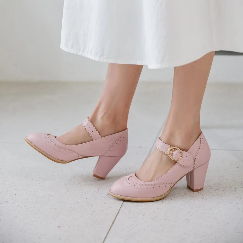 Retro Klänning Skor Dam Söt Blå Rosa Kvinna Vintage Fest Bröllop Pumps Dam - Rosa
