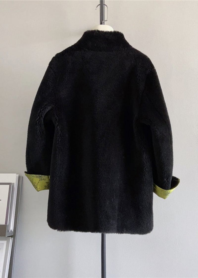 Retro Svart Stativkrage Tofsad Kinesisk Knapp Ullkappa Vinter - Vinterkappor för kvinnor