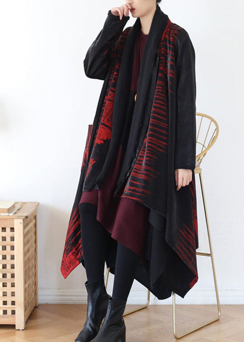 Röd Pocket 2024 Trenchcoats V-hals Långärmad - Röd